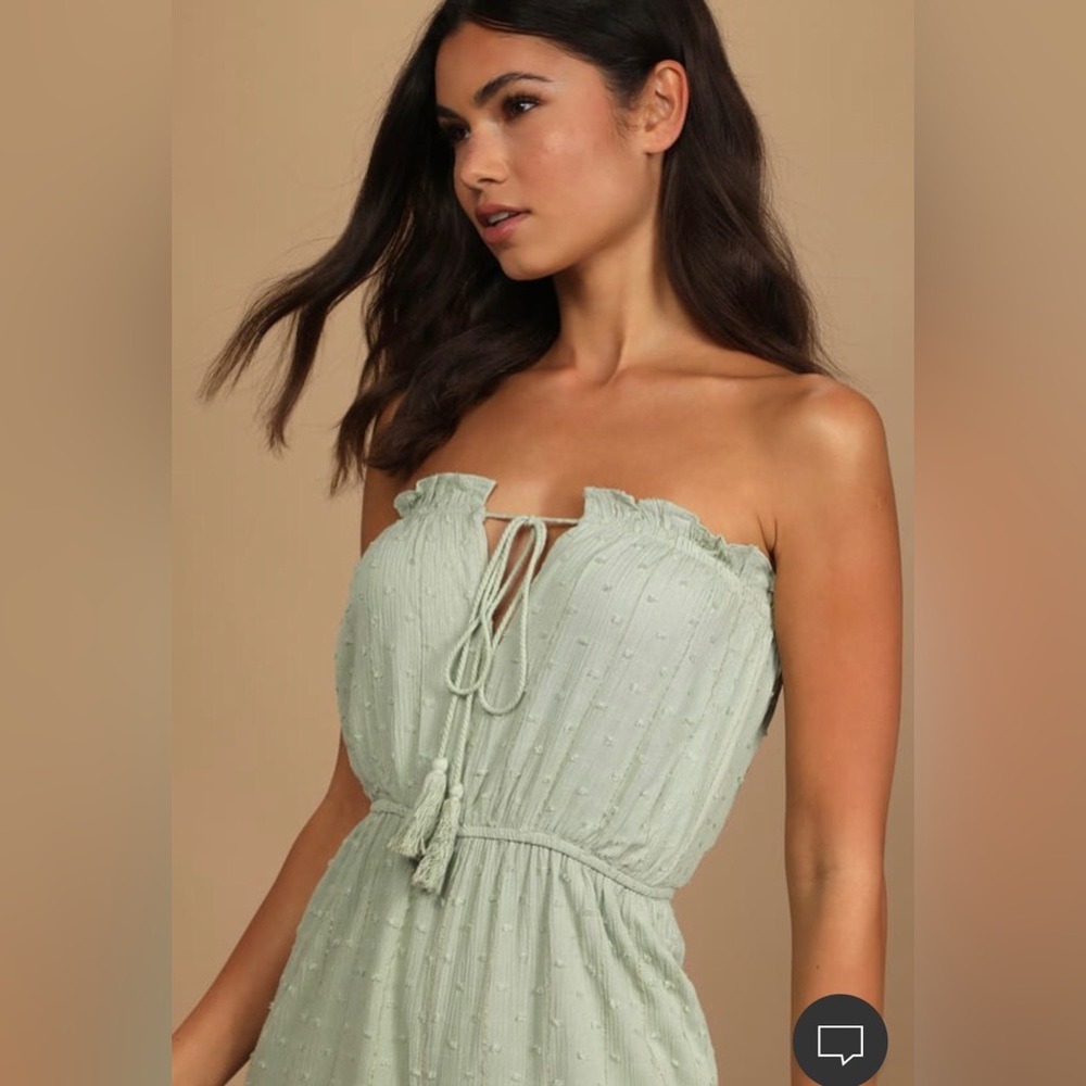Lulus Wild And Carefree Sage And Gold Striped Strapless Jumpsuit